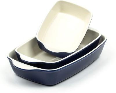 China Last Design Sustainable Casserole Dish Lasagna Pan Non Stick Molds Baking Dish Ceramic Bakeware Set For Kitchen Set Of 3 for sale