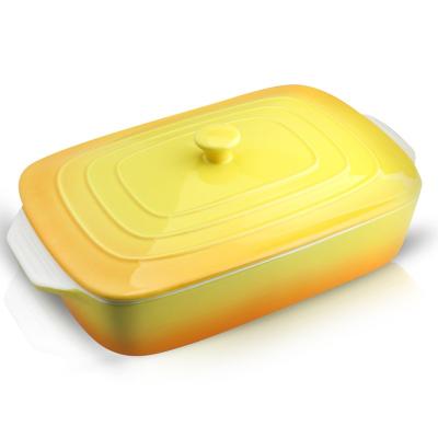 China Sustainable New Arrvial Non Stick Rectangular Baking Dishes And Ceramic Casserole Pans With Lid for sale