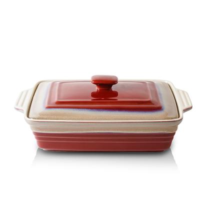 China Sustainable Hot Sales Casserole Dish With Dish Lid Ceramic Rectangular Casserole Pot For Cooking for sale