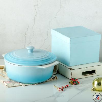 China New Design Sustainable Casserole Gradient Color Ceramic Kitchen Cookware Dish With Lid Ceramic Casserole for sale