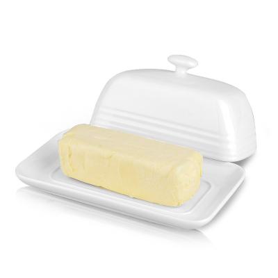 China Best Sustainable Selling Ceramic Butter Dish Rectangle Shape Wavy Butter Keeper For Cheese Butter for sale