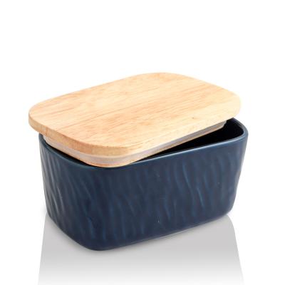 China Viable Airtight Porcelain Rectangle Butter Container Ceramic Butter Dish With Lid For Storage for sale