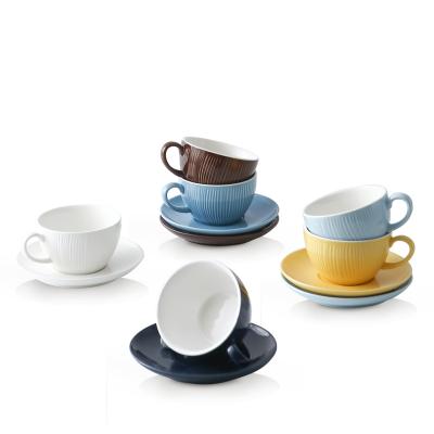 China Sustainable Hot Selling 10oz Colorful Ceramic Coffee Mugs With 6 Porcelain Tea Cups Set Saucers Set for sale