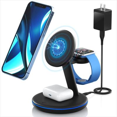 China 15W10W7.5W5W Convenient Qi 3 in 1 Magnetic Wireless Charger for Apple Watch Series 8/7/6/5/4 iPhone 14/13/12/11/XS/XR/X/XE AirPods 3/ 2/Pro for sale