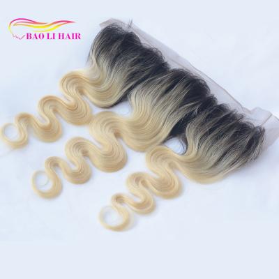 China Straight and Body Wave Body Wave Three Tones Lace Frontal Human Indian Ombre 1b#613 Blonde 1b#613 Virgin Human Hair Closure 13*4inch for sale