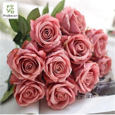 China Artificial Velvet Rose Flowers For Wedding Flannel Single Stem Decoration Wholesale Home Wedding Party Long Sale for sale