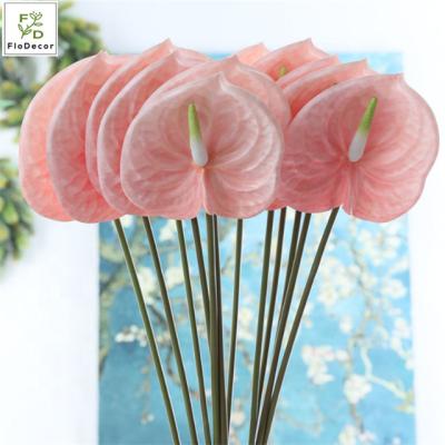 China Wholesale 3D Real Home Artificial Plastic Anthurium Flowers Hotel Wedding Party Decoration Touch For Home Wedding Party Decoration Table Centerpiece for sale