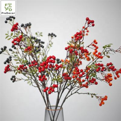 China High Simulation Foam Wholesale Artificial Berry Branch Plastic For Christmas Wedding Flower Red Blue Red Home Decoration for sale