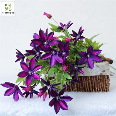 China Home.Restaurant.Bar.Hotel.Wedding Wholesale 3 Heads Artificial Clematis Flower Silk Fabric Dark Purple Home Wedding Decorative Flowers for sale