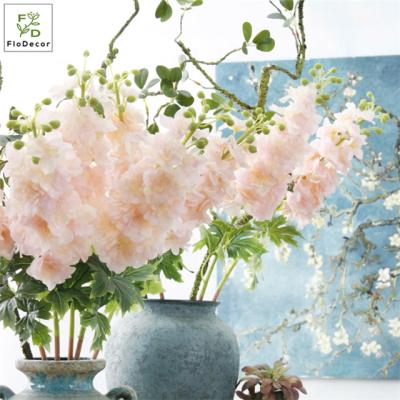 China High Quality Party Wedding Artificiald Touch Delphinium Ajacis Real Flower Blue Centerpiece Silk Home Wedding Table Flower Decoration for sale