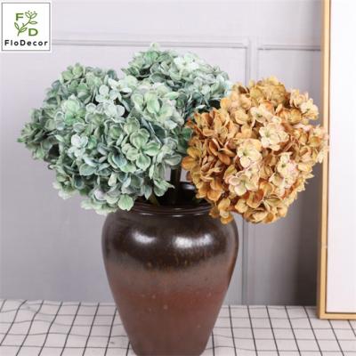 China Hot Selling Wholesale Dusty Rust Hydrangea Flower Wedding Home Decaration Artificial Decorative Flowers Wedding Flowers for sale