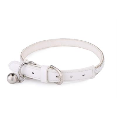 China Cheap Viable Custom Classic PU Dog Pet Collar With Diamond Edging From Pet Products Manufacturer With Bell for sale