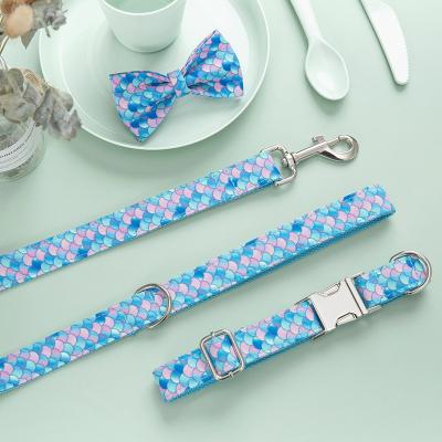 China Viable Mermaid Dog Collar Leash Set Customizable Pink Gold Dog Collar Bow Leash for sale