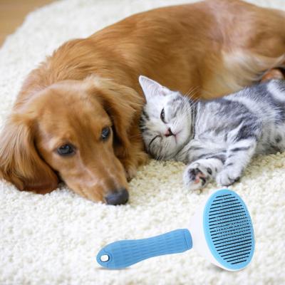 China Viable Self Molding Slicker Pet Groom Brush Comb Dog Cat Comb Brush With Self Clean Button for sale