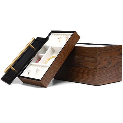 China OEM+ODM+Wholesale DIGU Wooden Showcase Display Velvet Tray Necklace Watch Organizer Ring Storage Jewelry Box for sale