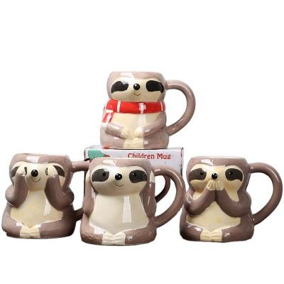 China Custom Ceramic Cute Sloth Mugs Novelty Mug Cartoon Sloth Coffee Mug Cartoon Sloth Design for sale