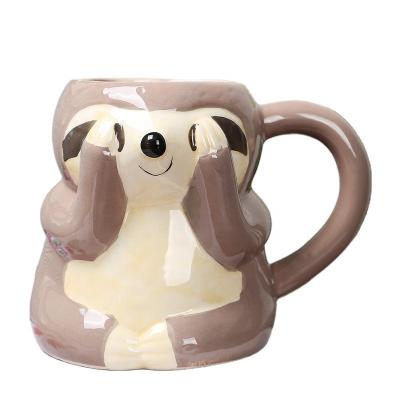 China Custom Ceramic Cute Sloth Mugs Novelty Mug Cartoon Sloth Coffee Mug Cartoon Sloth Design for sale