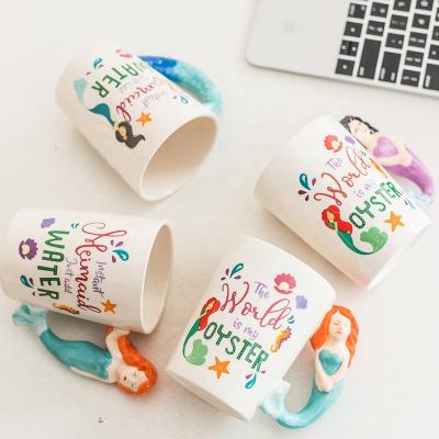 China High Quality Creative Cartoon Mermaid Shaped Mug Cartoon Mugs Ceramic Coffee Mug for sale