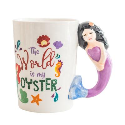 China High Quality Creative Cartoon Mermaid Shaped Mug Cartoon Mugs Ceramic Coffee Mug for sale