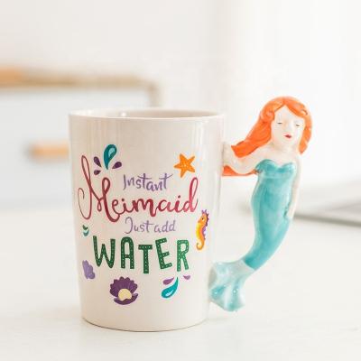 China High Quality Creative Cartoon Mermaid Shaped Mug Cartoon Mugs Ceramic Coffee Mug for sale