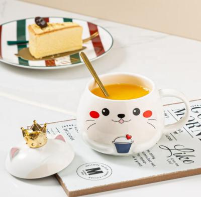 China Wholesale Cat Japanese Ceramic Mug Cartoon Creative Crown Lid for sale