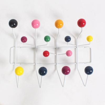 China Modern Multi Color Ball Hook Single Metal Coat Hanger Wall Hanger Solid Wood Home Decor for sale