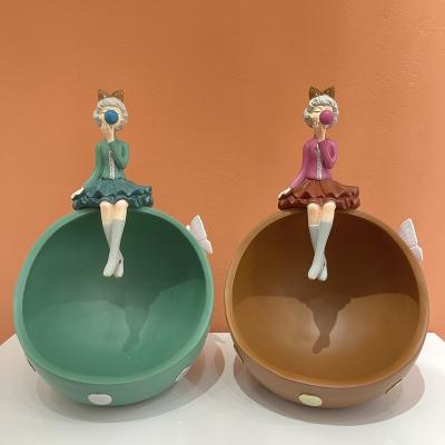 China CLASSIC Cute Blow Bubbles Elegant Girl Statue Resin Ornament Decor Trays for sale