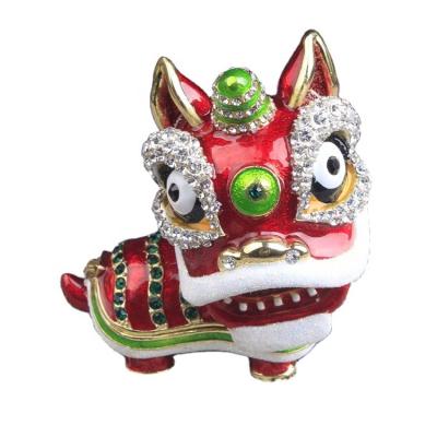 China Beautiful Traditional Enamel Alloy One-Horned Lion Jewelry Box Luxury Supply Items Home Decor for sale