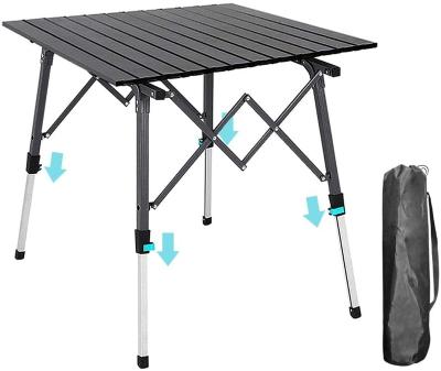 China Activity Picnic Wood Grain Aluminum Wood Grain Adjustable Height Outdoor Camping Foldable Table for sale