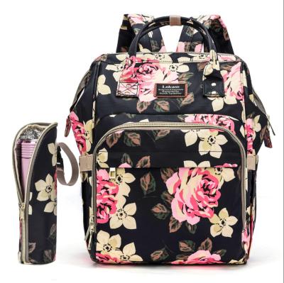 China flowers 3 in 1 multifunctional diaper bags baby diaper bags mom diaper backpack water resistant bag with station pad changing custom size accepted for sale