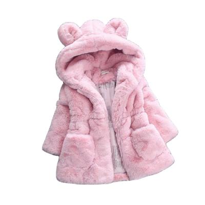 China New Arrival Winter Anti-wrinkle Solid Faux Fur Coat Ears Warm Comfortable Children's Coats Rabbit Girls Clothing Children's Coats for sale