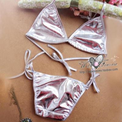 China Women's sexy lingerie stain maker bikini lingerie women's sexy shiny three-point smooth sexy mature patent leather lingerie for sale