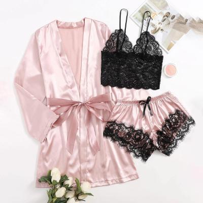 China Mature Sexy Lingerie Woman Woman Set Sleep Tops Satin Pajamas Women Nightgown Lingerie Robes Silk Underwear Sleepwear Sexy Pajamas Pour Femme 2021 for sale