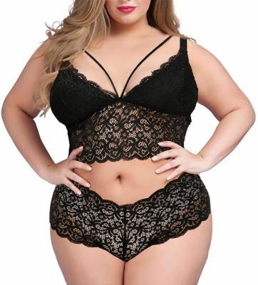 China Sexy lingerie mature woman plus size 2 piece lingerie for women strappy bra and panty underwear sets for sale