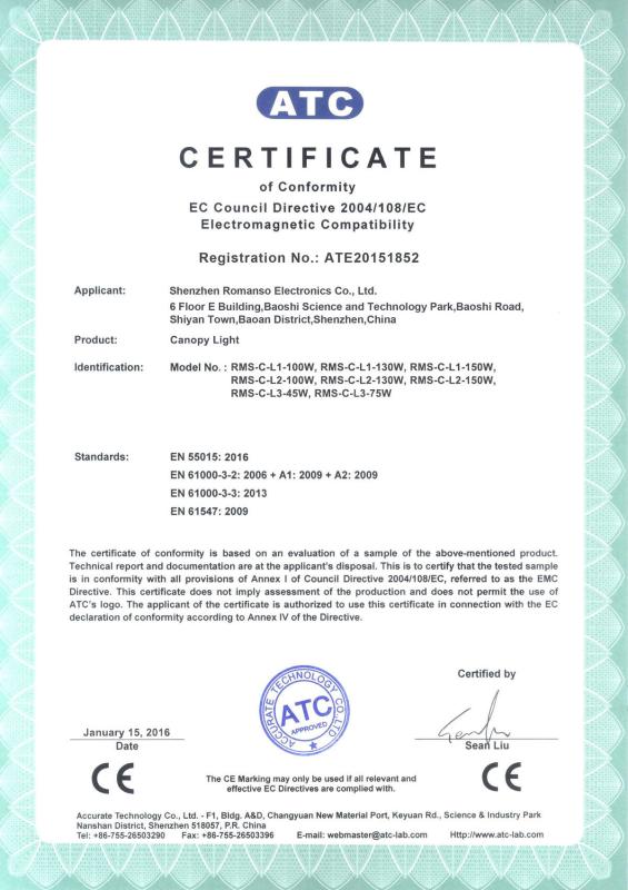 CE - Certificate of compliance - Shenzhen Romanso Electronic Co., Ltd.