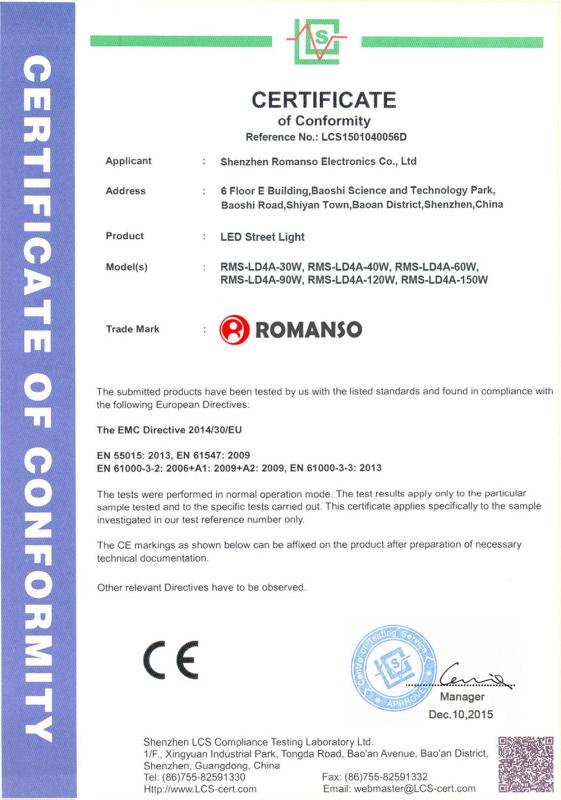 CE - Certificate of compliance - Shenzhen Romanso Electronic Co., Ltd.