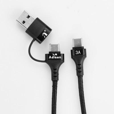 China High Quality Mobile Phone Type C Custom 2 in 1 Fast Braided Cable Laptop Charger Usb Mobile Phone Charger Cable for sale