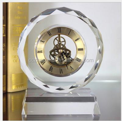 China Grace Custom Crystal Cube in World Crystal Cube Clock with Gold Clock, Paperweight for Office Gift for sale