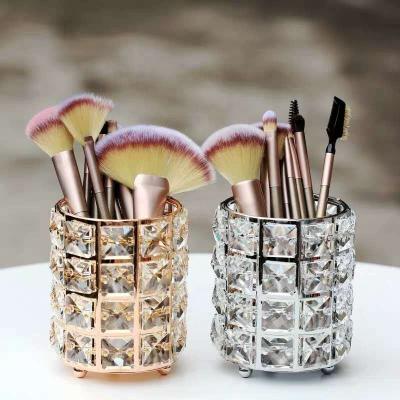 China 2019 Europe Hot Sale Fashion Gold Metal Crystal Brush Holder Pot Sliver Decorations for sale