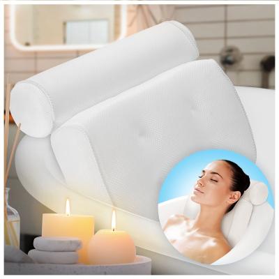 China Custom Stocked Logo Breathable 3D Bathroom Fashion Mesh Fabric PVC Sucker Spa Bathtub Other Function Bathtub Pillows For Tub With Hook for sale