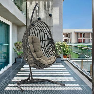 China Modern Cheap Indoor Patio Furniture Foldable Hanging Chair Pear Shape Outdoor Rattan Swing Chair for sale