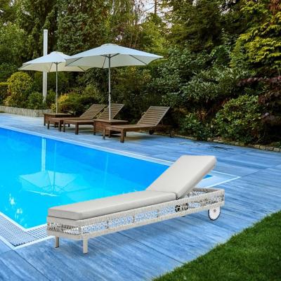 China Latest Design / Minimalist Modern Pool Alum Sun Sofa Furniture Padded Beach Chair With Big Wheels for sale