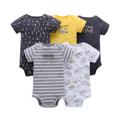 China 2021 Comfortable Newborn Infant Jumpsuit Clothes Romper Boy Cotton Short Sleeve 5 Piece Suit Baby Rompers for sale