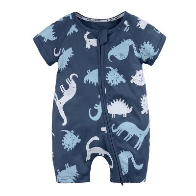 China Summer Cozy Baby's Short Sleeve Double Zipper Jumpsuit Newborn Baby Printed Rompers for sale