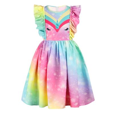 China 2021 Hot Selling Pink Anti-wrinkle Gir Rainbow Print Summer Party Casual Outfits for sale