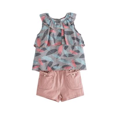 China Sweet Baby Summer Clothes Sets Cartoon T-shirt Sleeveless Shorts Set 2-8 Years Old Girls Casual Bow Comfortable Two-Piece Outfit for sale