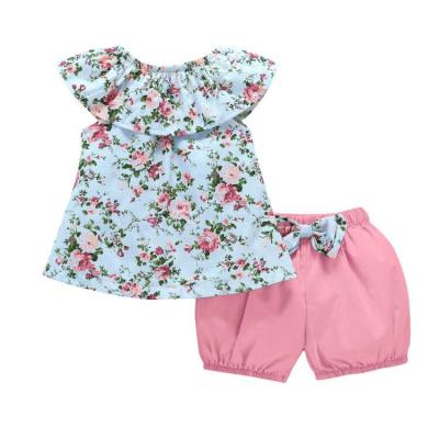 China Comfortable and Breathable 2021 New Summer Girls Suit Floral Sleeveless 2 Piece Girls Top and Shorts Kids Girls Dress Sets for sale