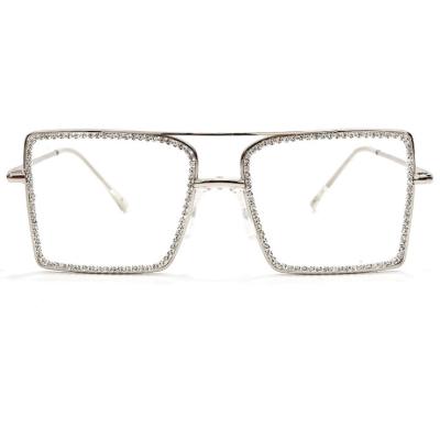 China Fashion Sunglasses 2020 High Quality New Rhinestone Diamond Sunglasses Metal Frame Square Handmade Oversized Transparent Lens For Women for sale