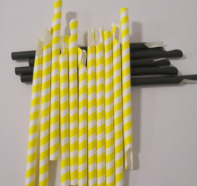 China New Type 8mm Spoon Disposable Developed Yellow Striped Printing Paper Straw For Bubble Tea for sale