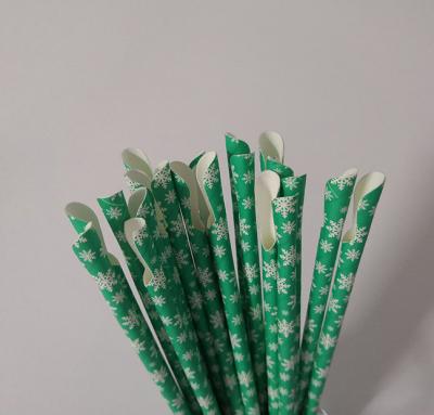 China New Pattern Green Paper Biodegradable Straw White Snow Paper Scoop Straw Wrapped Smoothie for sale